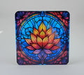 Beautiful and colorful lotus flower square coaster that is handcrafted and inspired by stained glass art. 