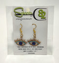 Handcrafted golden evil eye earrings with sparkly eye lashes and accents. Protective jewelry