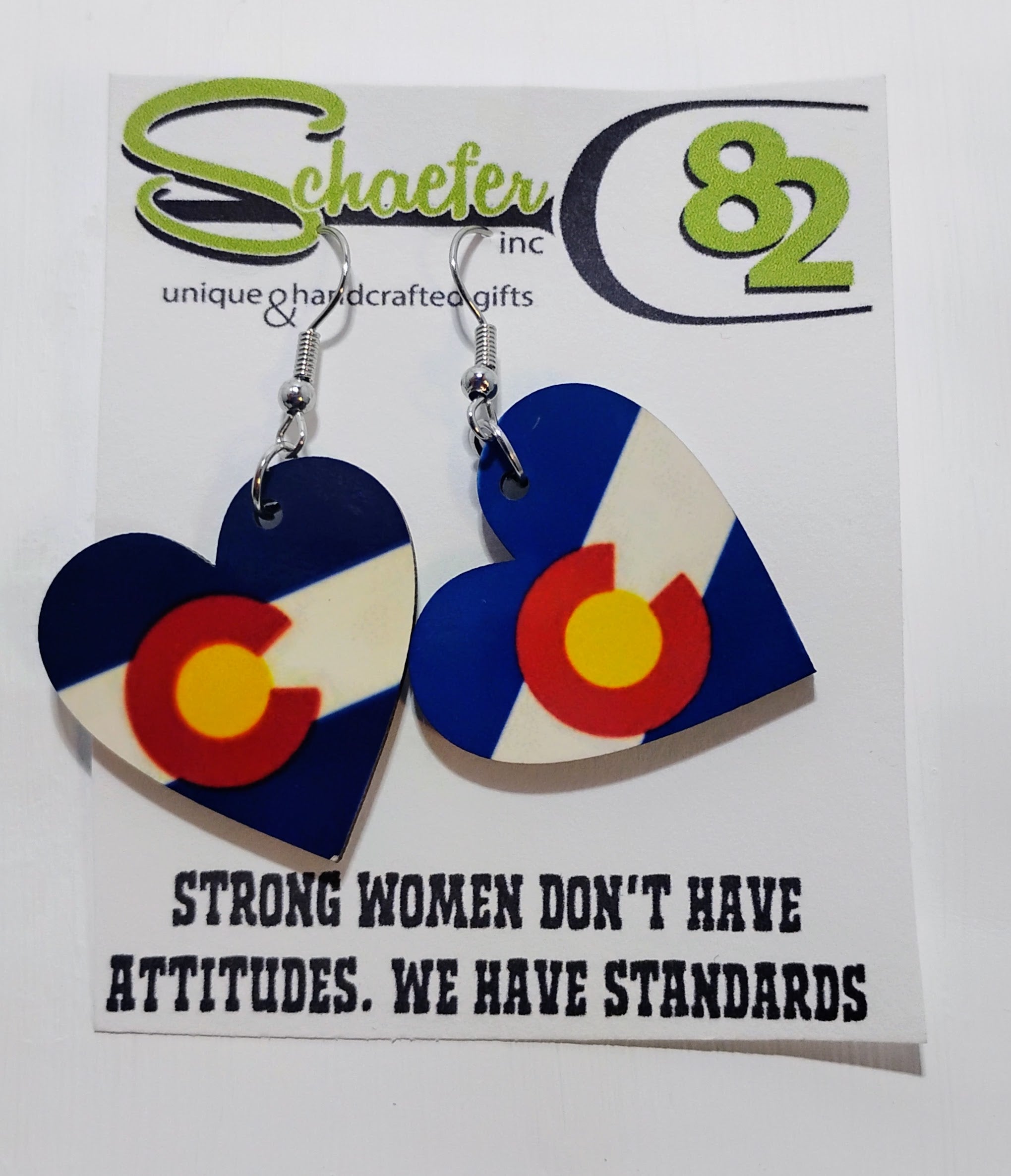 Handcrafted Heart earrings that has the Colorado Flag on it. 