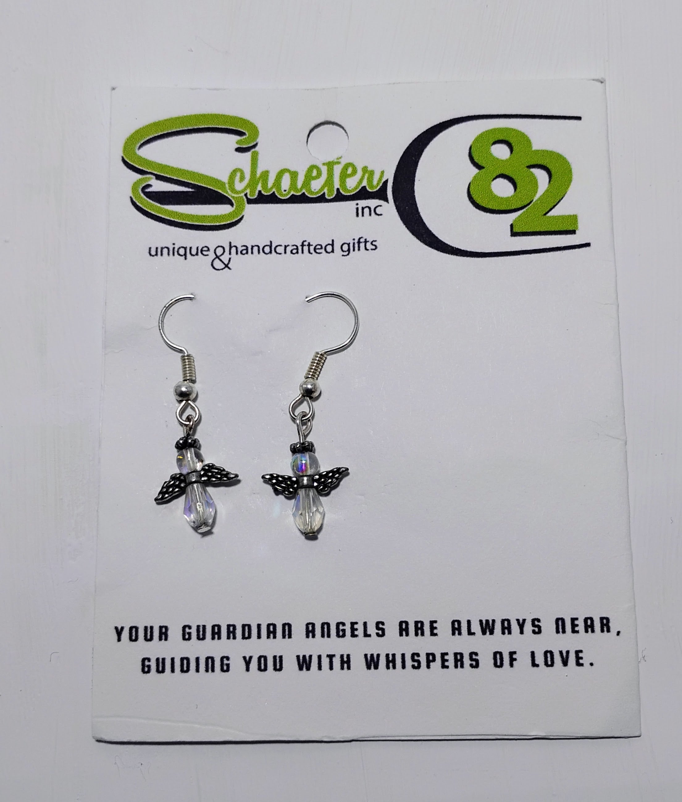 Small angel dangle earrings made out of beads