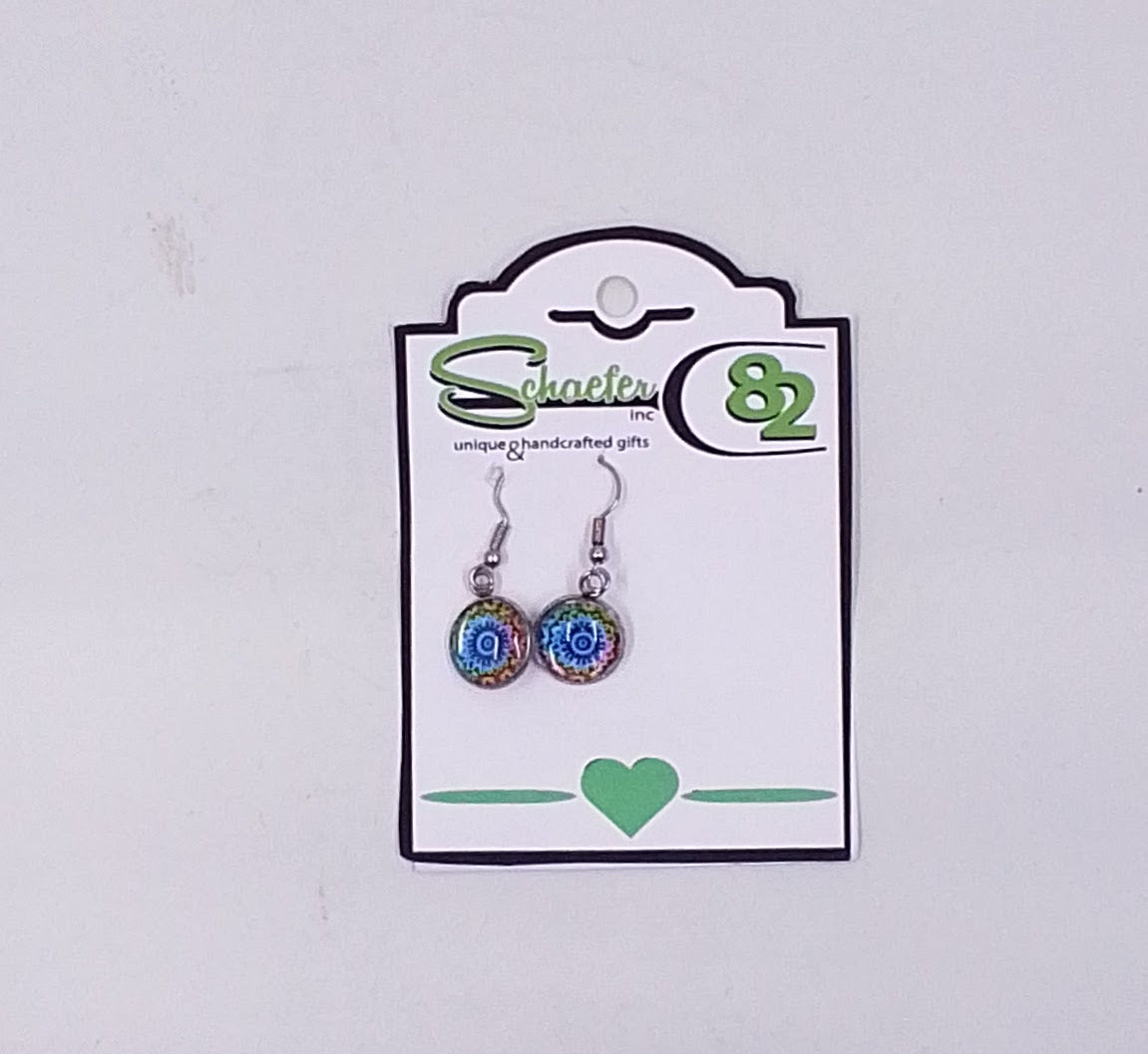 Small dangle earrings with a very colorful mandala design