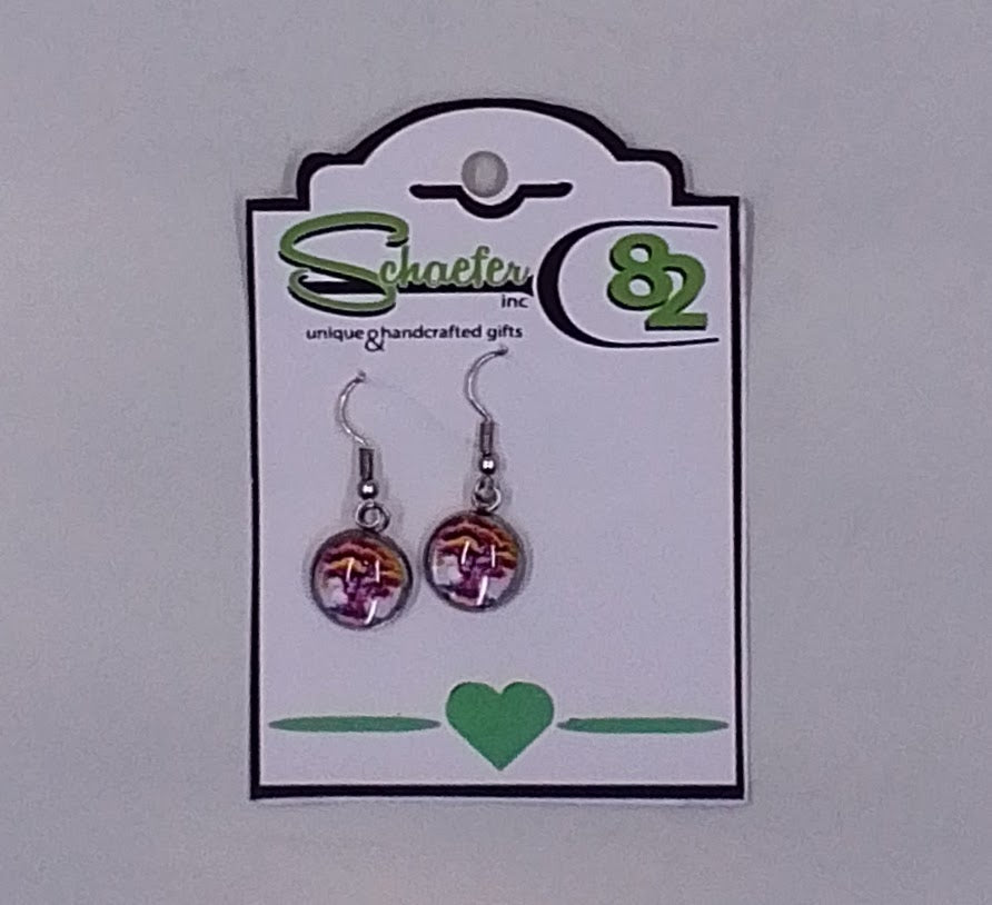 Small dangle earrings with the image of a colorful tree of life.