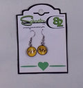 Small yellow dangle earrings that have the word "F*ck" on them
